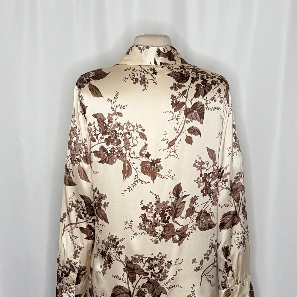 REFORMATION Silk Floral Print Blouse Top Buttondown Cream Brown Chic Large - Picture 11 of 16